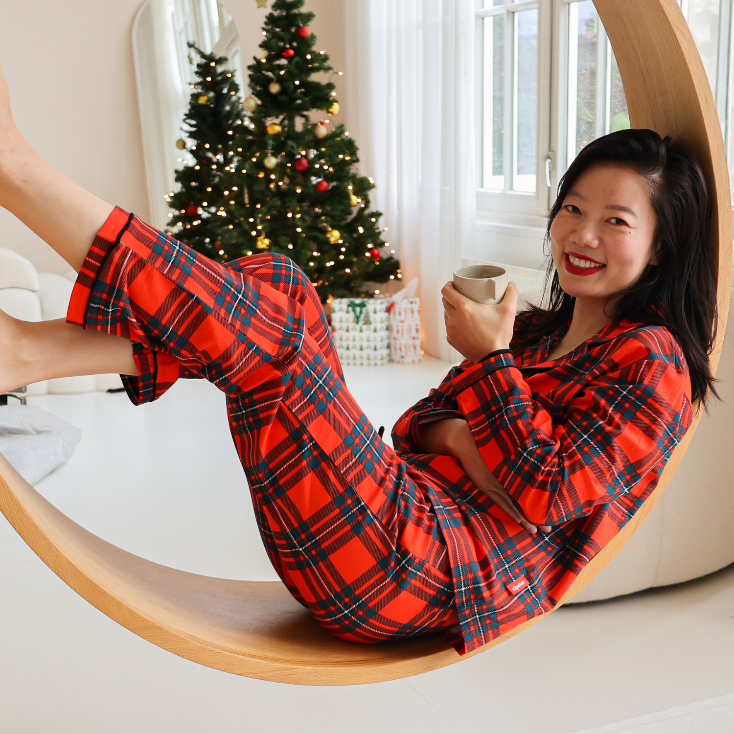 Pyjama long en bambou pour femme - Red Tartan