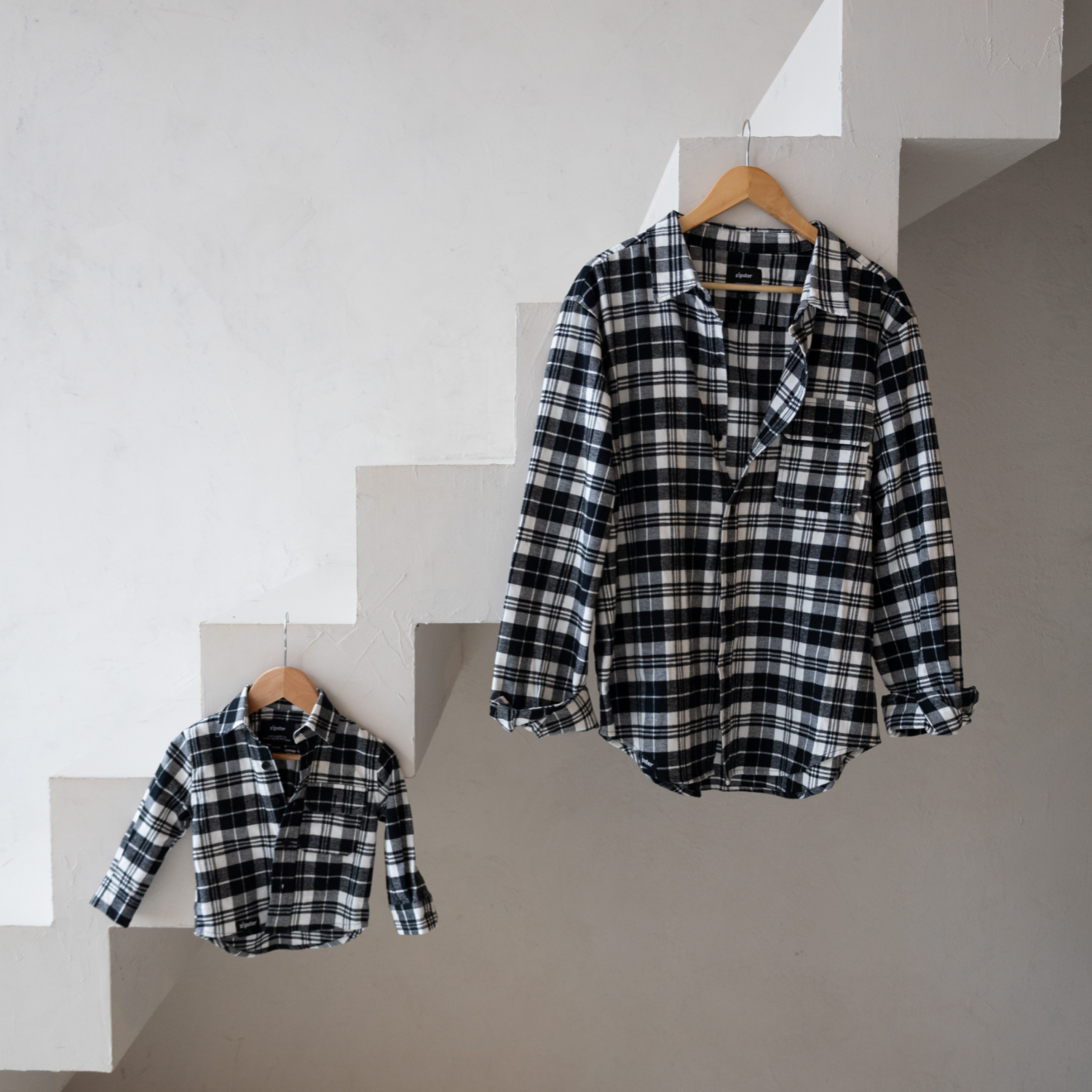 Dad & Mini Flannel Overshirt Set - Black Check